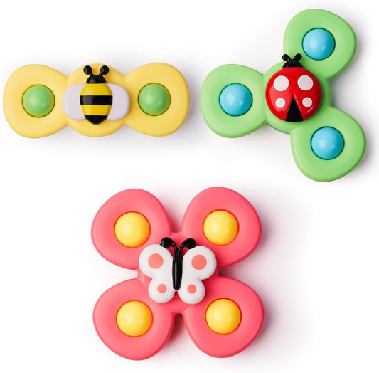 LiKee Strong Suction Cup Fidget Spinnerz Sensory Bath Toys for Baby 12 18 Months Airplane Car Travel Table & Window Toys for 1 2 Year Old Toddler Boys and Girls (Insect)