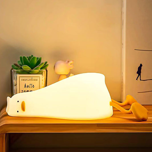 Cute Duck Night Light, Rechargeable Fun Lying Flat Duck Lamp, LED Squishy Animal Novelty Lamp, 3-Level Dimmable Nursery Nightlight for Kids Breastfeeding, Teen Boy Girl Bedside Decor