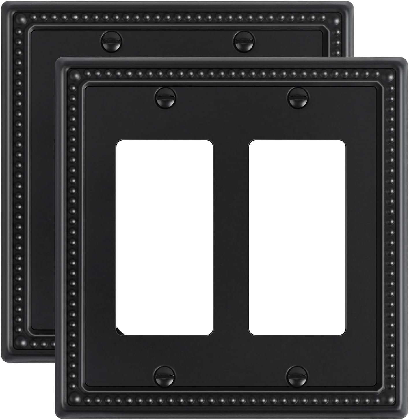2-Pack Triple Toggle Light Switch Cover Plate, Pearls Decorative Switch Plate Covers, Black 3 Gang Metal Wall Plate, Corrosion Resistant