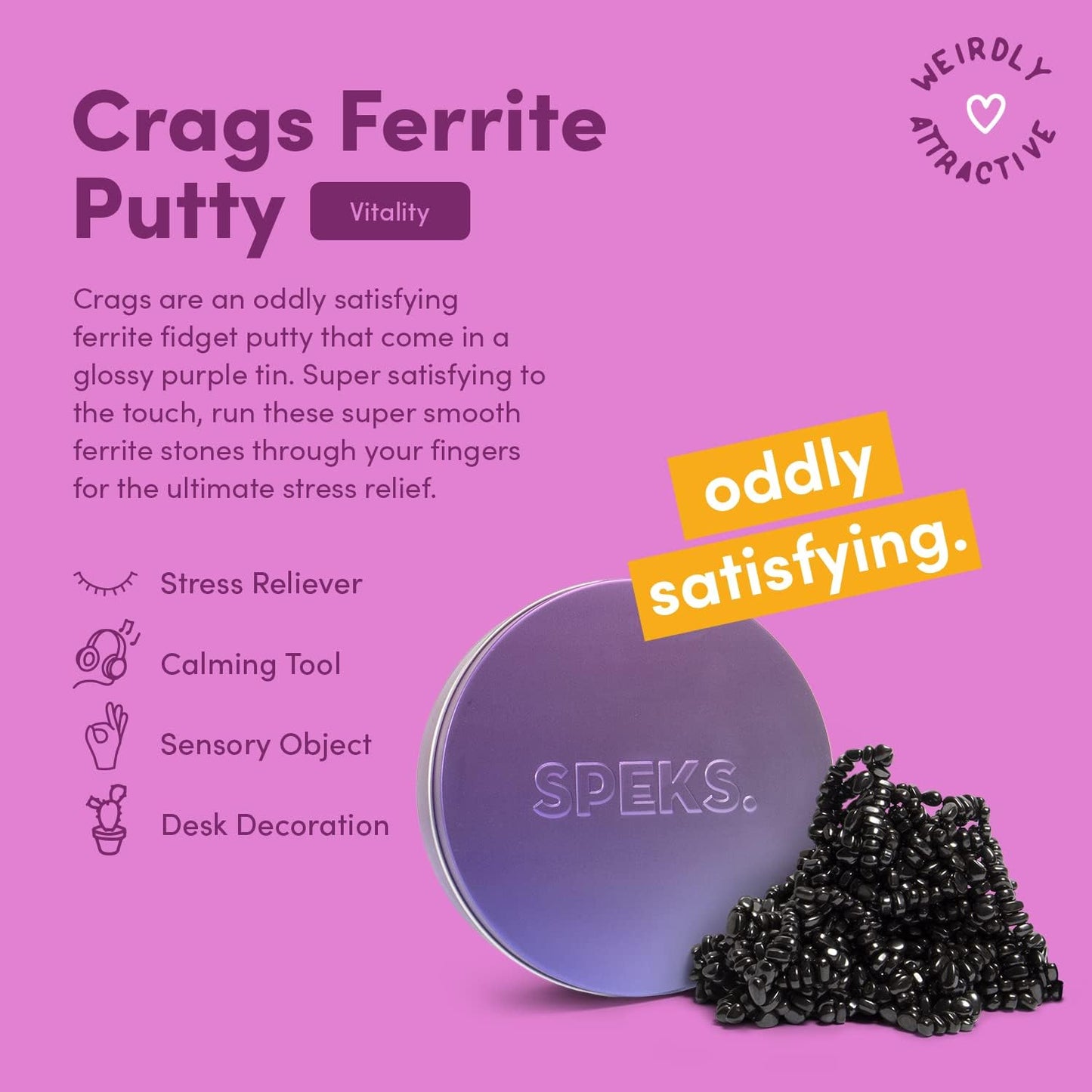 Speks Crags Ferrite Putty | Over 1,000 Smooth Ferrite Stones in a Metal Tin | Fun Quiet Fidget Toys for Adults and ADHD Desk Toys for Office | Vitality, Large