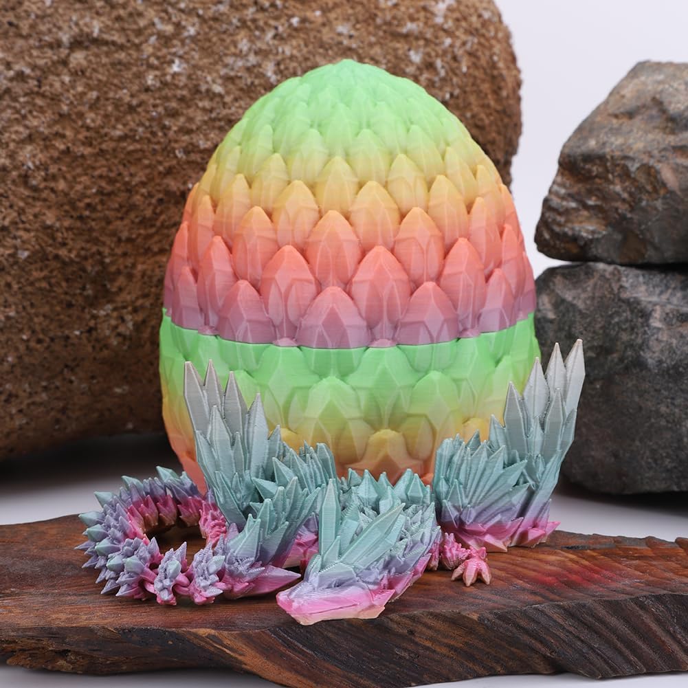 Cessfle 3D Printed Dragon in Egg, Fly Dragon Egggs with Dragon Inside Full Articulated Dragon Egggs for House of Dragon Crystal Fidget Dragon Egg Toys, Home Office Decor Executive Desk Toy
