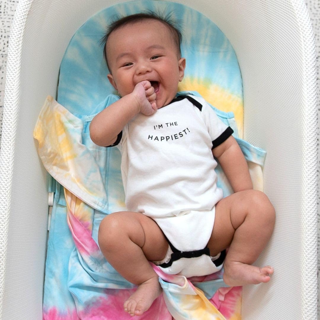 Happiest Baby SNOO Sleep Sack - 100% Organic Cotton Baby Swaddle Blanket - Doctor Designed Promotes Healthy Hip Development (Tie Dye Rainbow, Small)