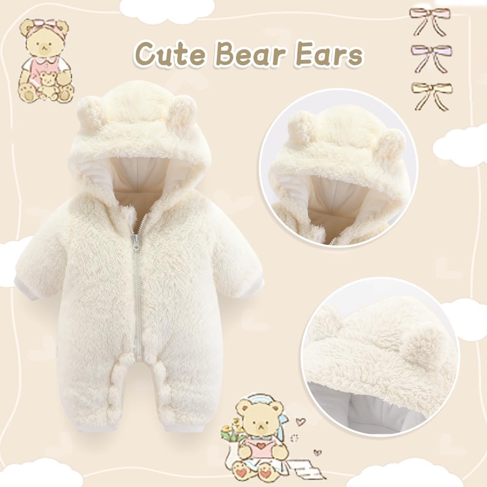 UVIPC Baby Newborn Bear Outfit Fleece Snowsuit Winter Clothes Hooded Jumpsuit Romper for Baby boy girl