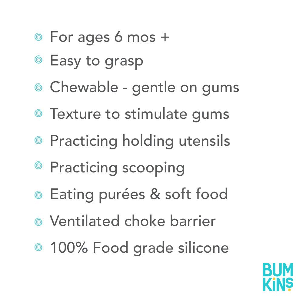 Bumkins Baby Utensils Set, Chewtensils Silicone Spoons for Dipping, Self-Feeding, Baby Led Weaning, Trainer Learning, First Stage Eating, Soft Practice Fork and Spoon, Babies 6 Months, Tangerine