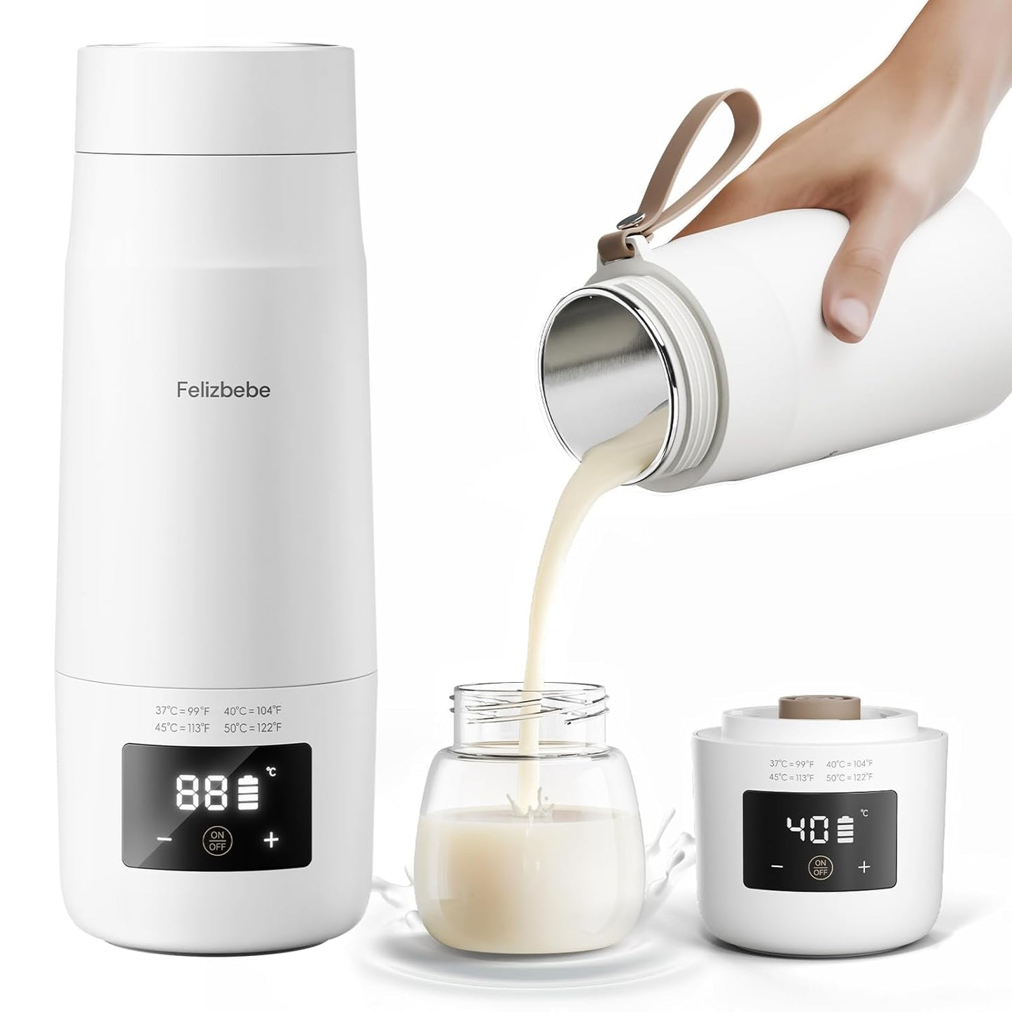 Portable Bottle Warmer for Travel, Detachable Baby Bottle Warmer Portable for Breastmilk Formula, Fast Heating & Long time Temp Keep, Rechargeable, Healthy for Baby on Journey, Car, Airplane