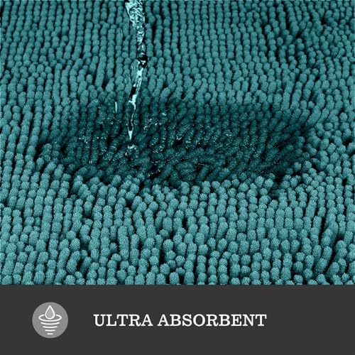Yeaban Chenille Teal Bathroom Rug 20"x32", Non-Slip Rubber Backing - Image 4