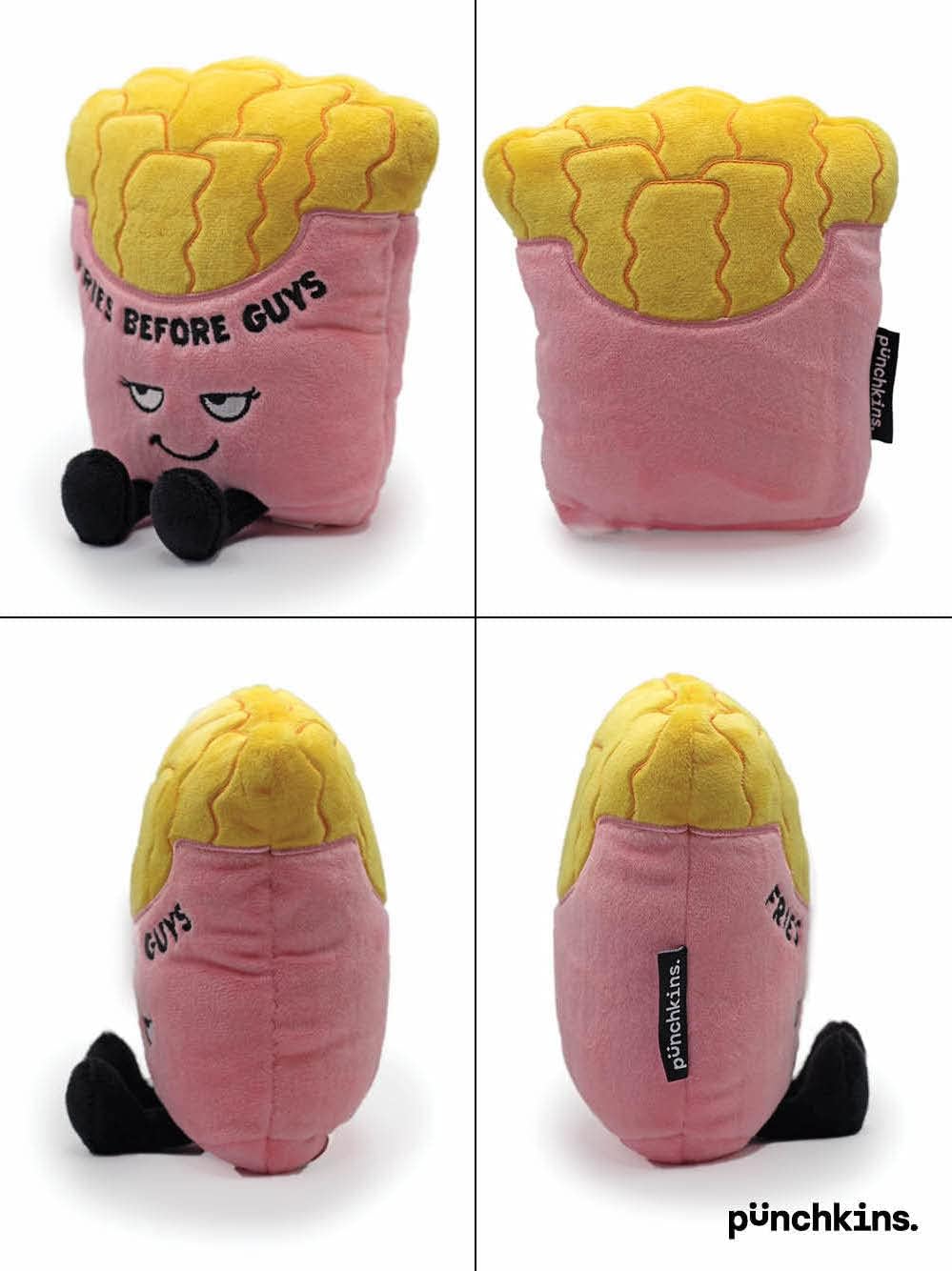 French Fries Foodie Plushie, Funny Pun Meme Gag Gift, White Elephant, Stocking Stuffer Present, Great for Emotional Support, Fun Desk Accessory, Weighted Base for Display