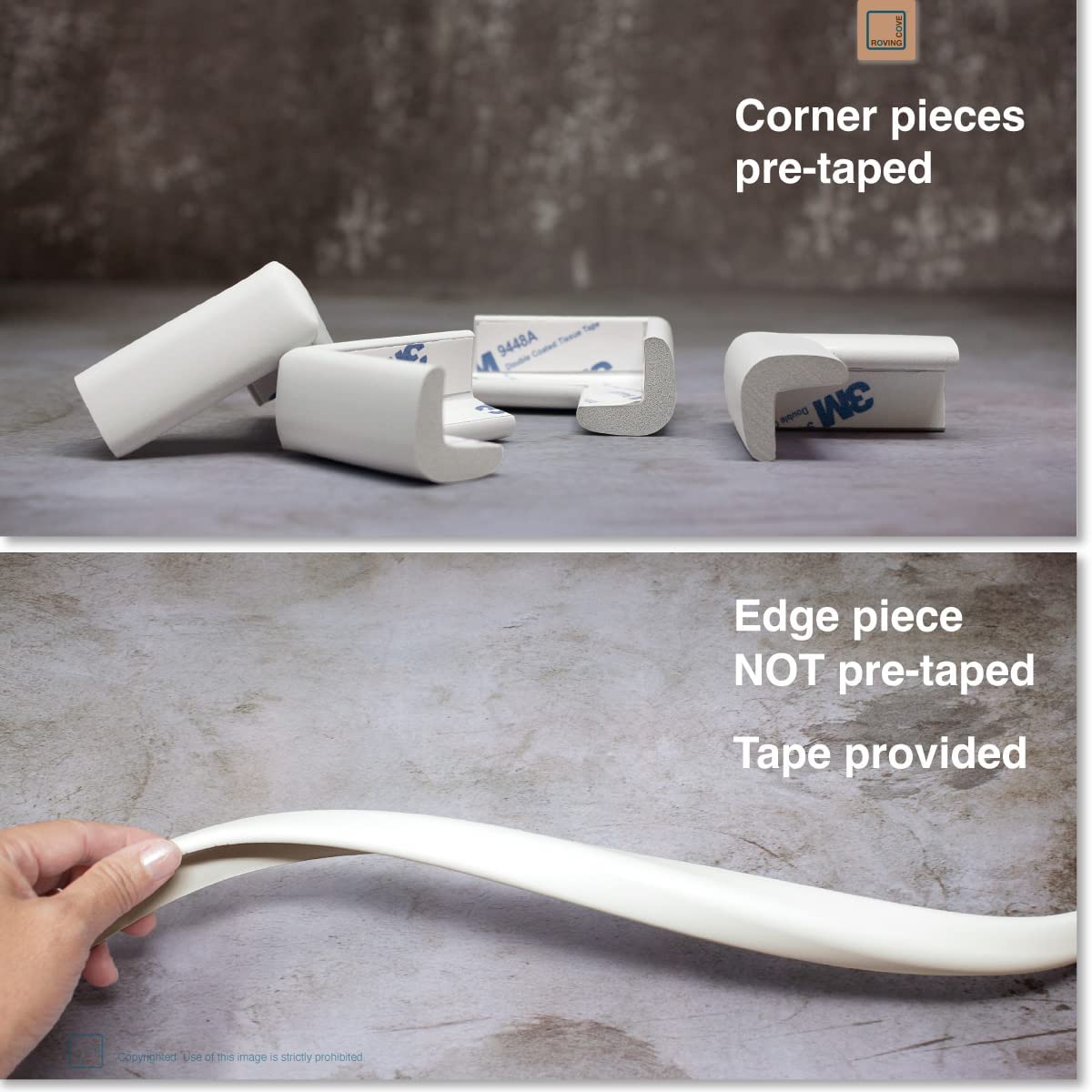 Roving Cove Slim-Fit Corner Edge Protector for Baby Proofing (Small 15ft Edge 4 Corners), Furniture Safety Bumper Guard, Soft NBR Rubber Foam, 3M Adhesive, Oyster White (Off White)