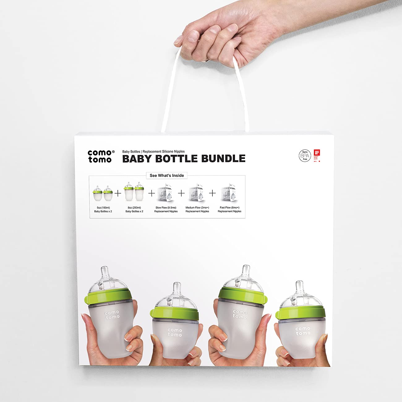 Comotomo Baby Bottle Bundle, Green, (7 Piece Set)