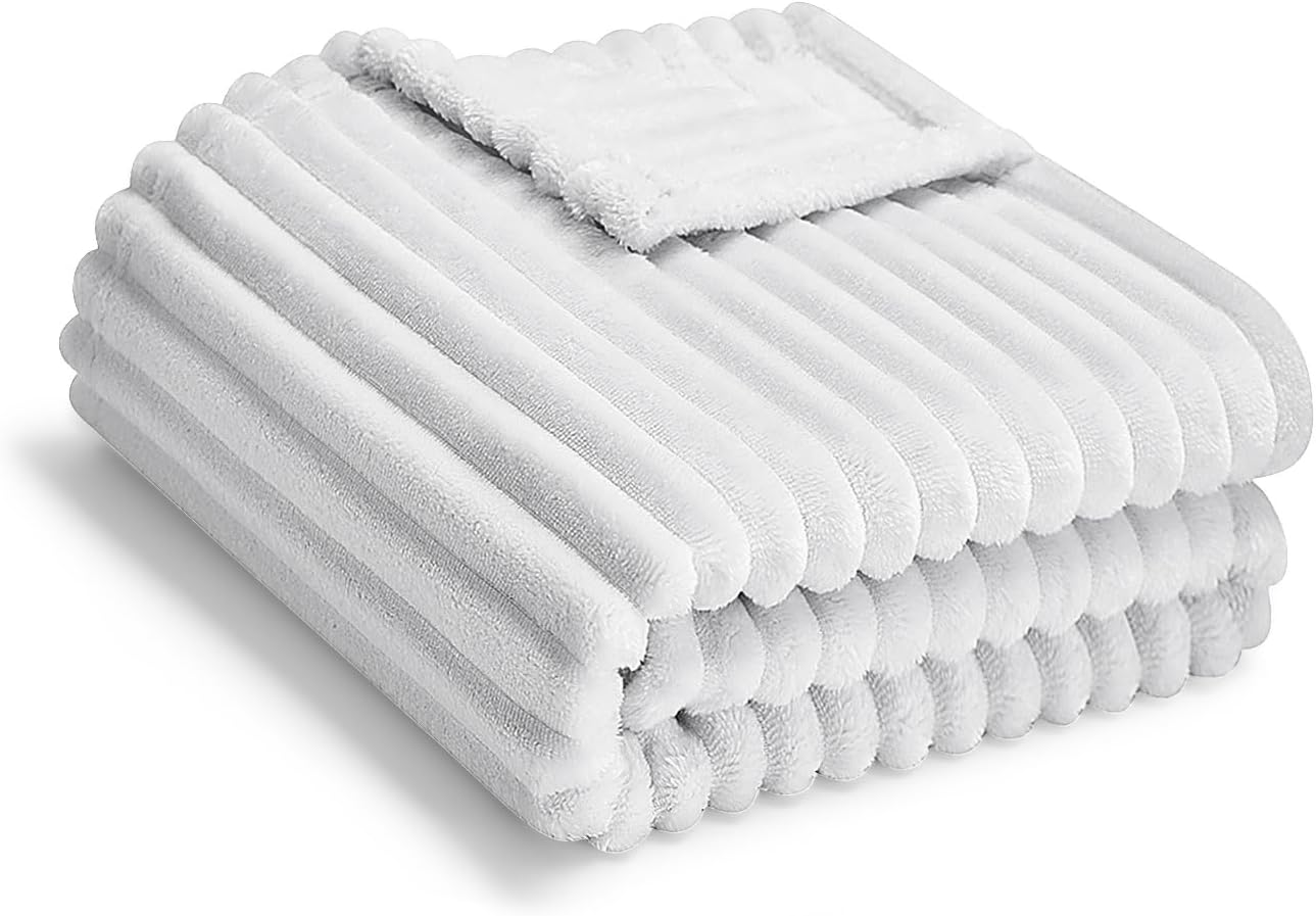 Soft Fleece Baby Blanket Ultra Cozy Grey Baby Blankets for Boys Warm and Lightweight Infant Toddler Newborn Receiving Gift with Reversible Stripes for Crib Stroller, 30x40 Inch, Light Grey
