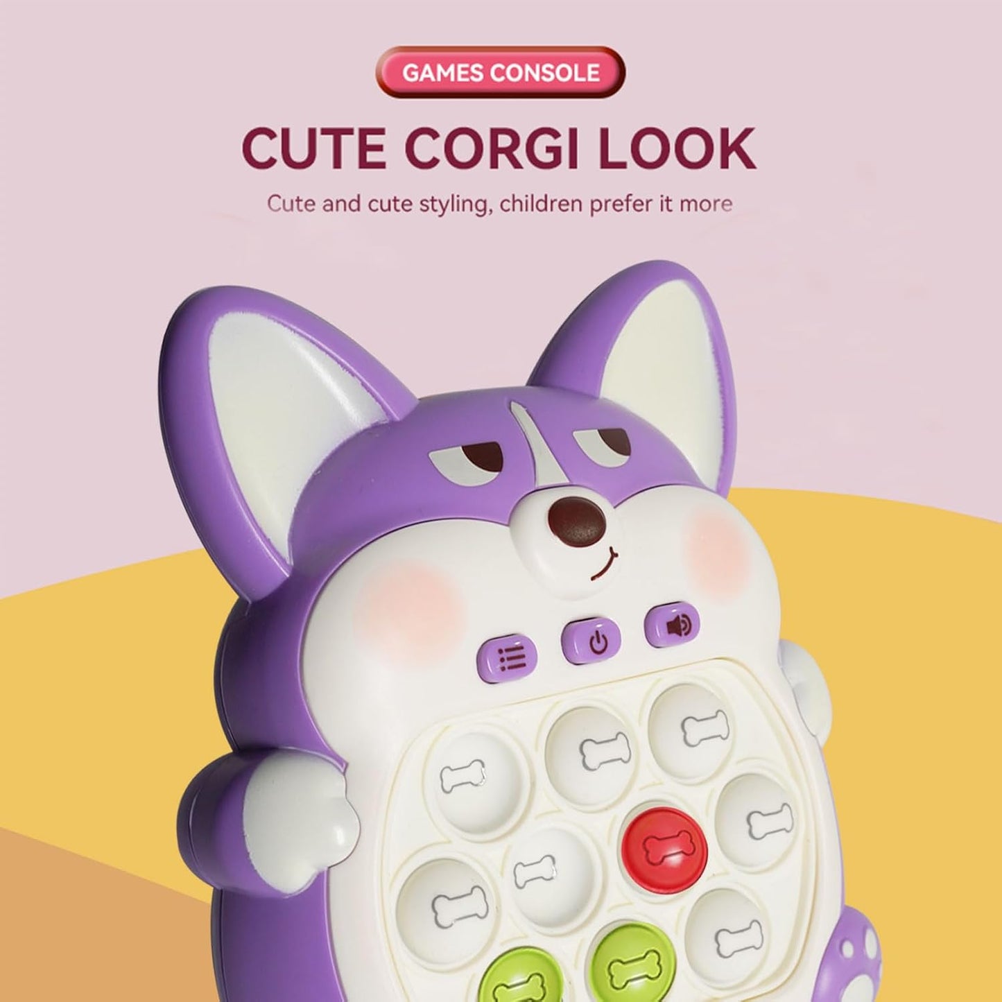 Light Up Pop Fidget Sensory Toys Handheld Game,Push Bubble Pop Puzzle Game Machine,Stress Relief Gifts for Kids Adults(Corgi Purple)