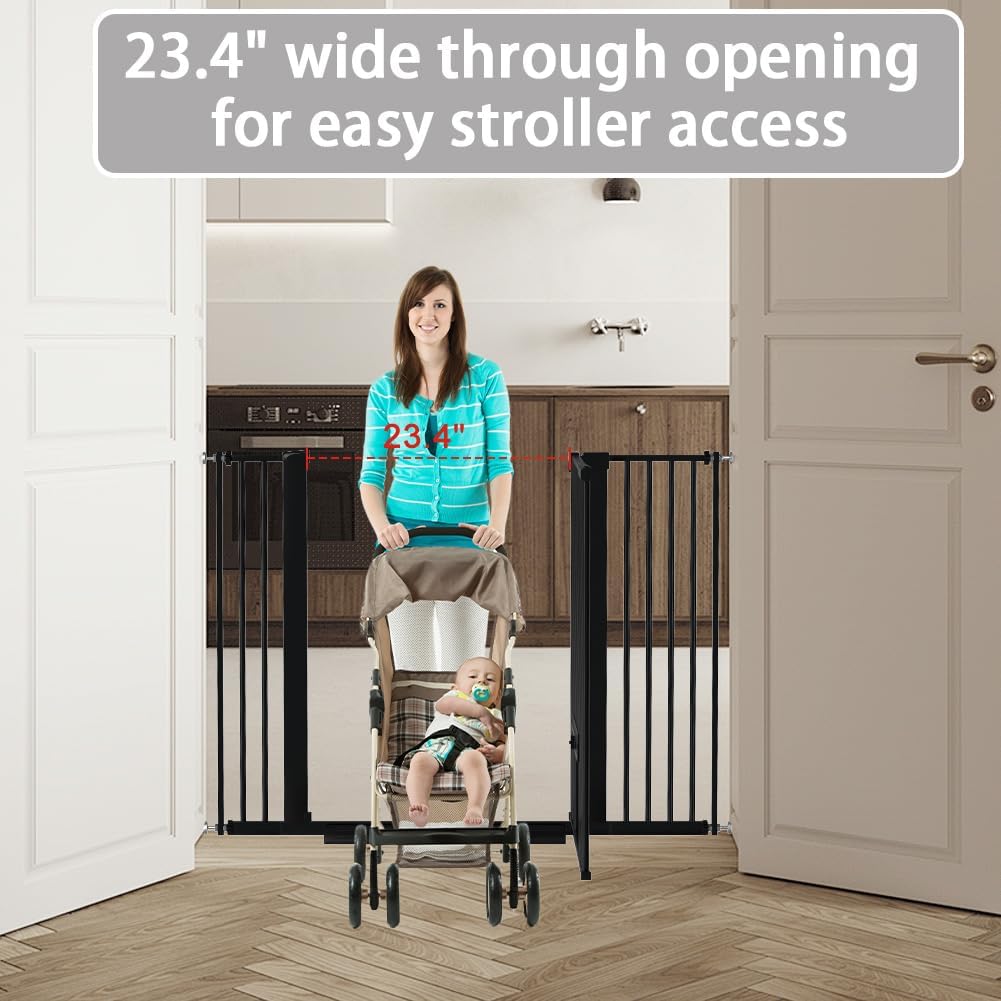 40.55" Tall 1.37" Ultra Narrow Spacing Dogs Pets Baby Gate with Door for Doorway Cat Safety Proof Indoor 30.12-45.87" Extra Wide Puppy Pressure Mounted No Drill White Black Metal Hallway