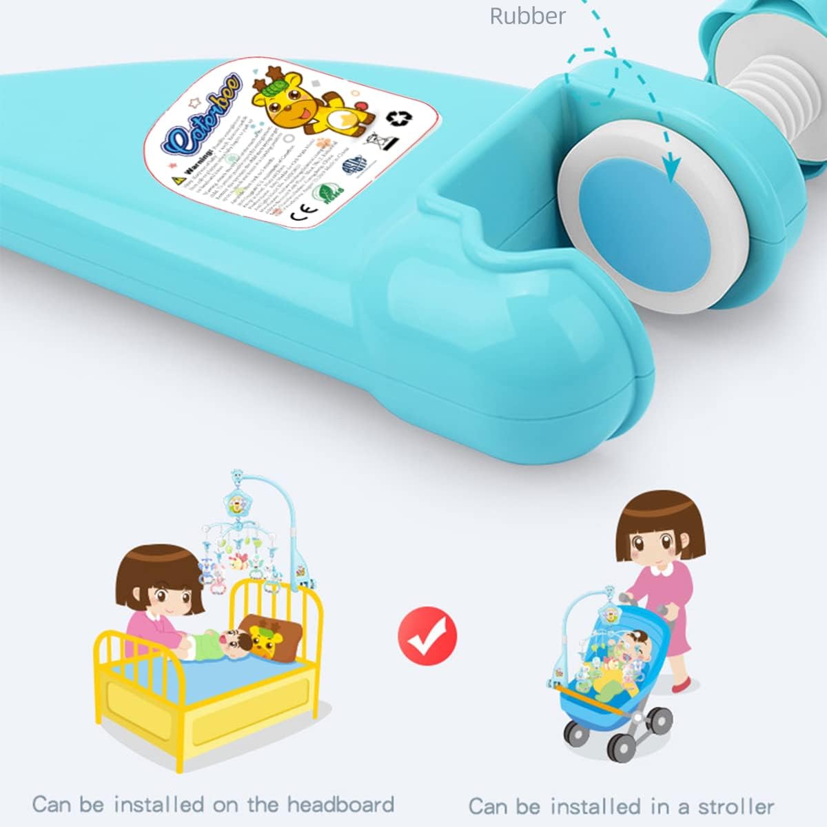 caterbee Baby Crib Mobile for Pack and Play, Crib Toys with Light and Musicial, Remote,Projector for Ages 0+ Months (Pink-Forest)