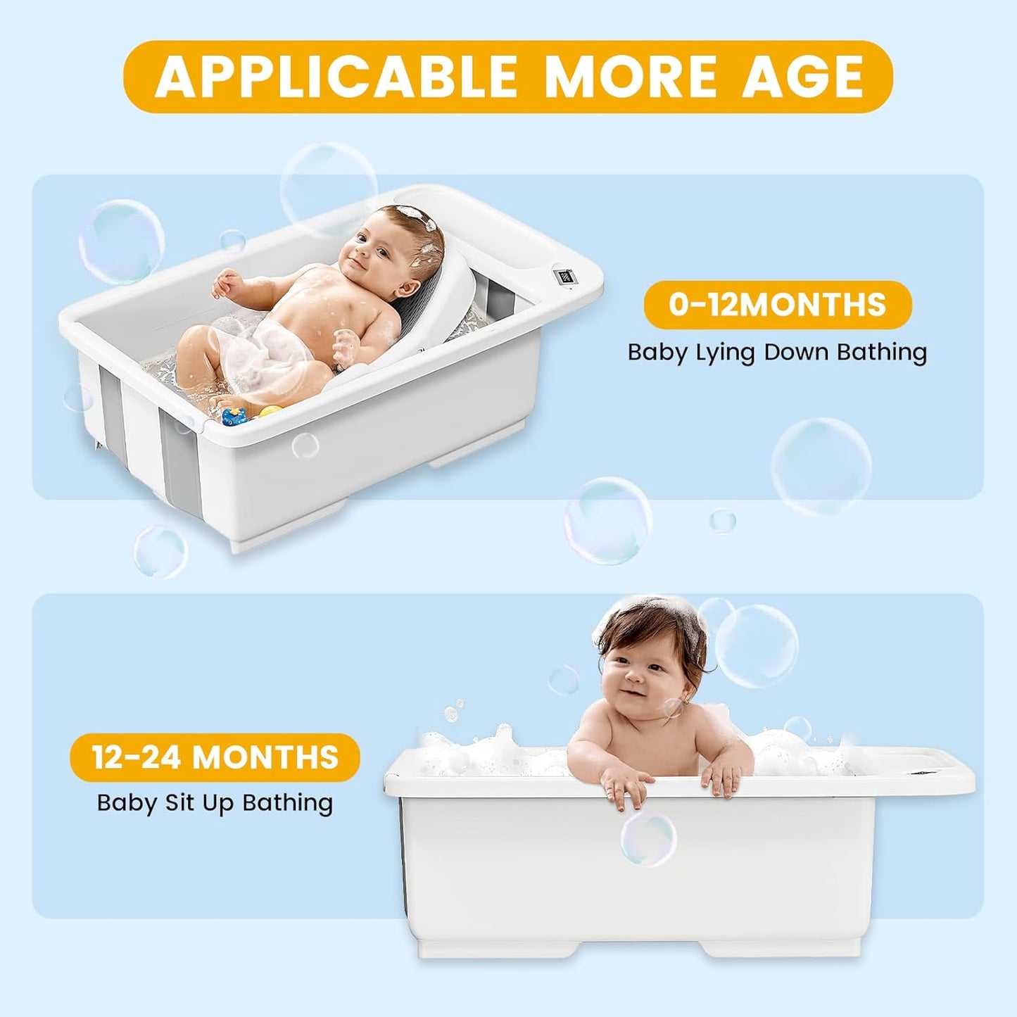 Collapsible Baby Bathtub with Smart Temperature Display & Bath Stand, Portable Travel Bathtub, Ideal for 0-36 Months Infants (Beige)