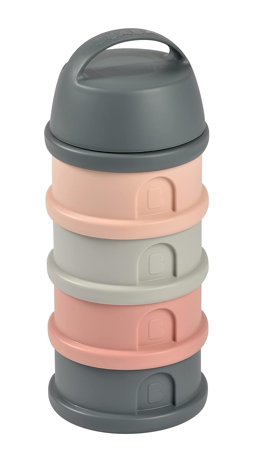 BEABA Formula and Snack Container, Baby Formula Dispenser, Toddler Baby Snack Storage Container, Holds up to 11 Doses of Milk Powder Per Compartment, Made in France, Rose