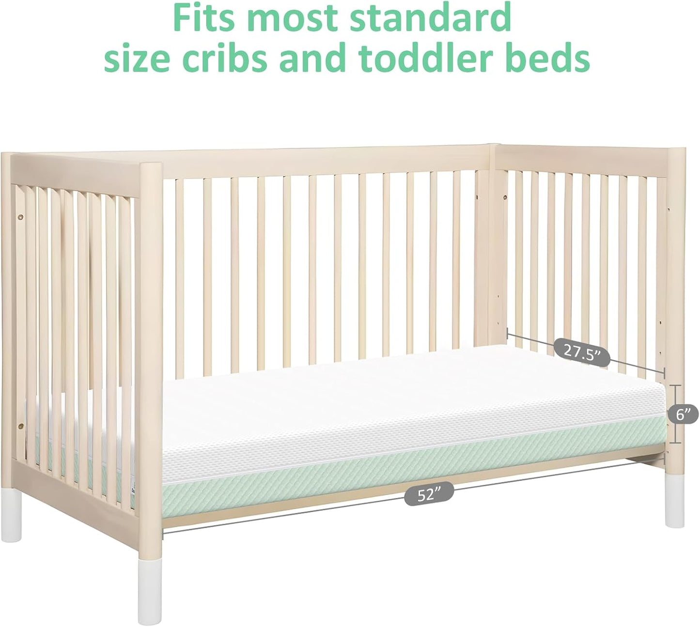 Crib Mattress, Dual Sided Comfort Memory Foam Toddler Bed Mattress, Triple-Layer Breathable Premium Baby Mattress for Infant and Toddler w/Removable Outer Cover - White&Green