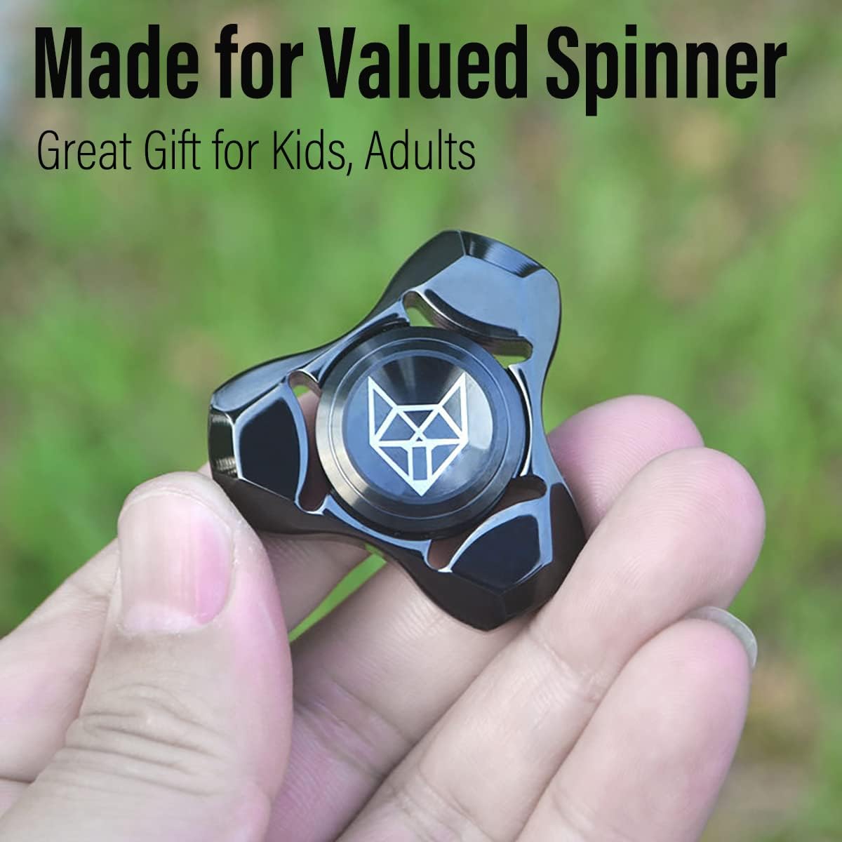 FREELOVE Metal Fidget Spinner, Stainless Steel Heavy, Long Spinning Toys, Cool Silent, Small Mini Fox Figette Spiner for Adults Men Anxiety, Quiet Bearing, Black