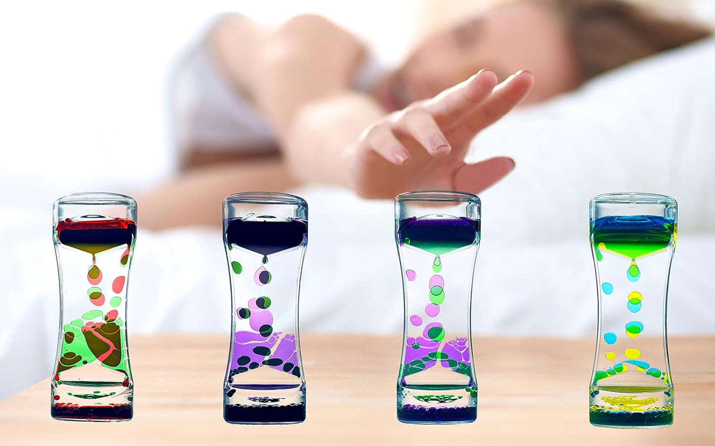 Liquid Motion Bubbler Timer Set of 9 Great Desktop Liquid Timer for Fidget Toy, Rainbow Water Timer for Autism, Activity, Drip Oil Motion Bubble Toy Sensory Play for Office Home Desk Décor