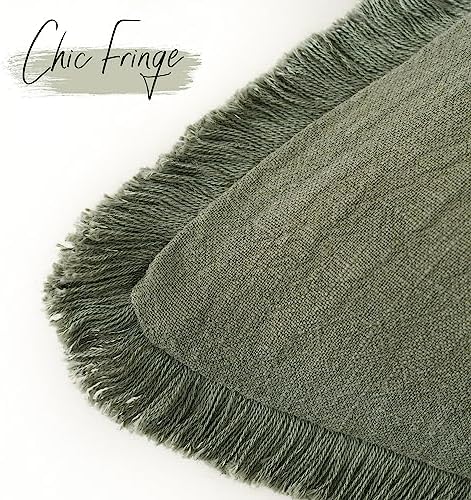 Foindtower Decorative Linen Fringe Throw Pillow Covers 18×18 Olive Green - Image 3