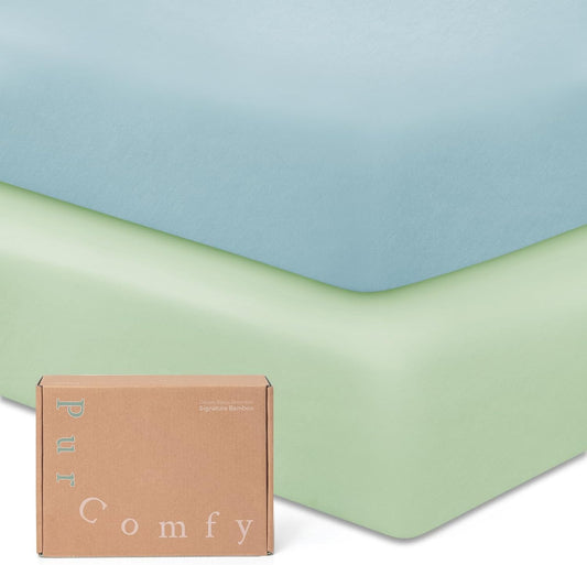 Supersoft Pack and Play Sheets Fitted, Premium Bamboo Viscose Mini Crib Sheets, Pack N Play Mattress Sheets, Graco Playard Baby Sheets Neutral for Boys Girls, 5'' Deep Pocket 2-Pack