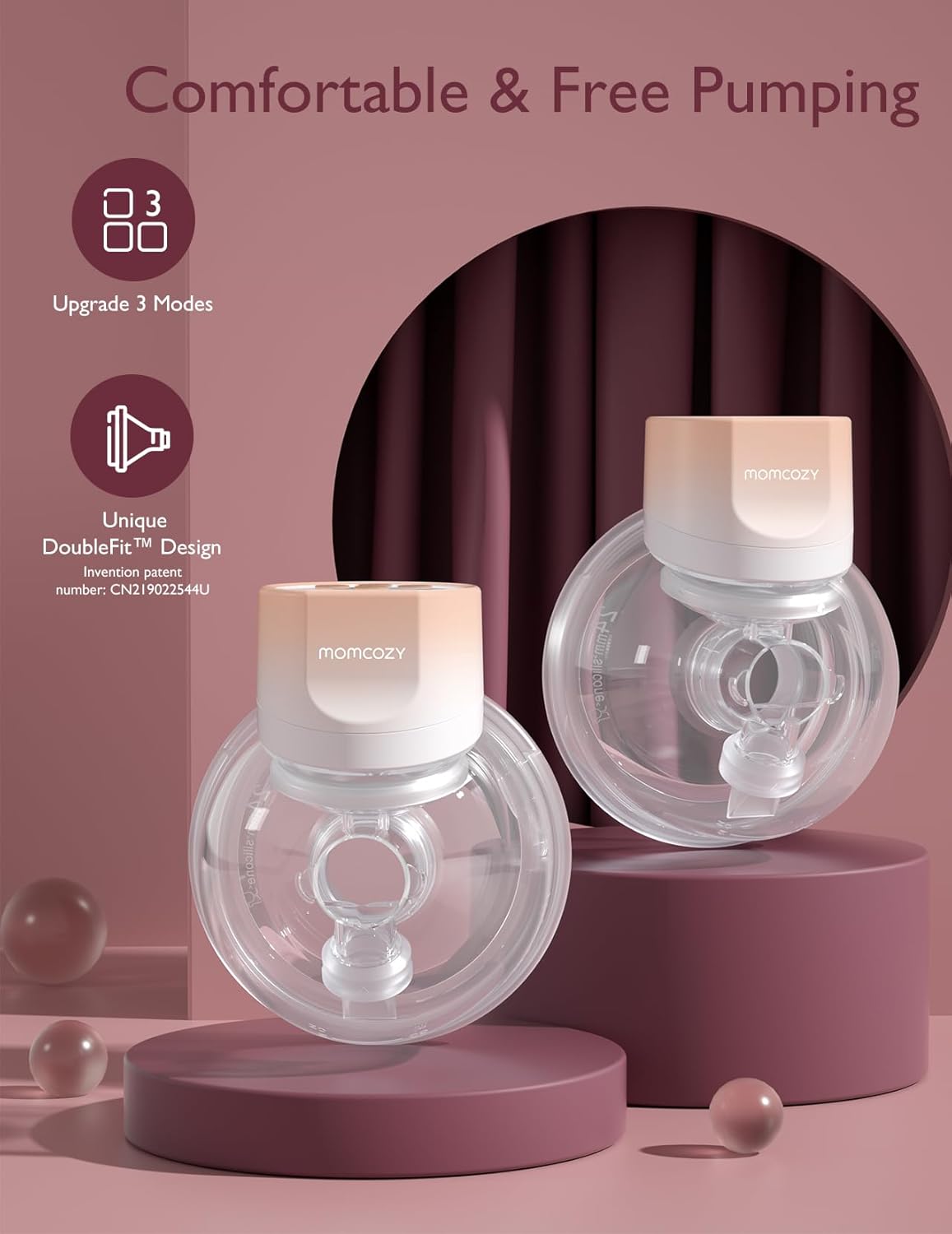 Momcozy Hands-Free Breast Pump S12 Pro, Wearable & Portable Pump with Soft DoubleFit Flange, 3 Modes | 9 Levels Double Electric Pump, Smart Display, 24mm, 2 Pack, Cozy Pink