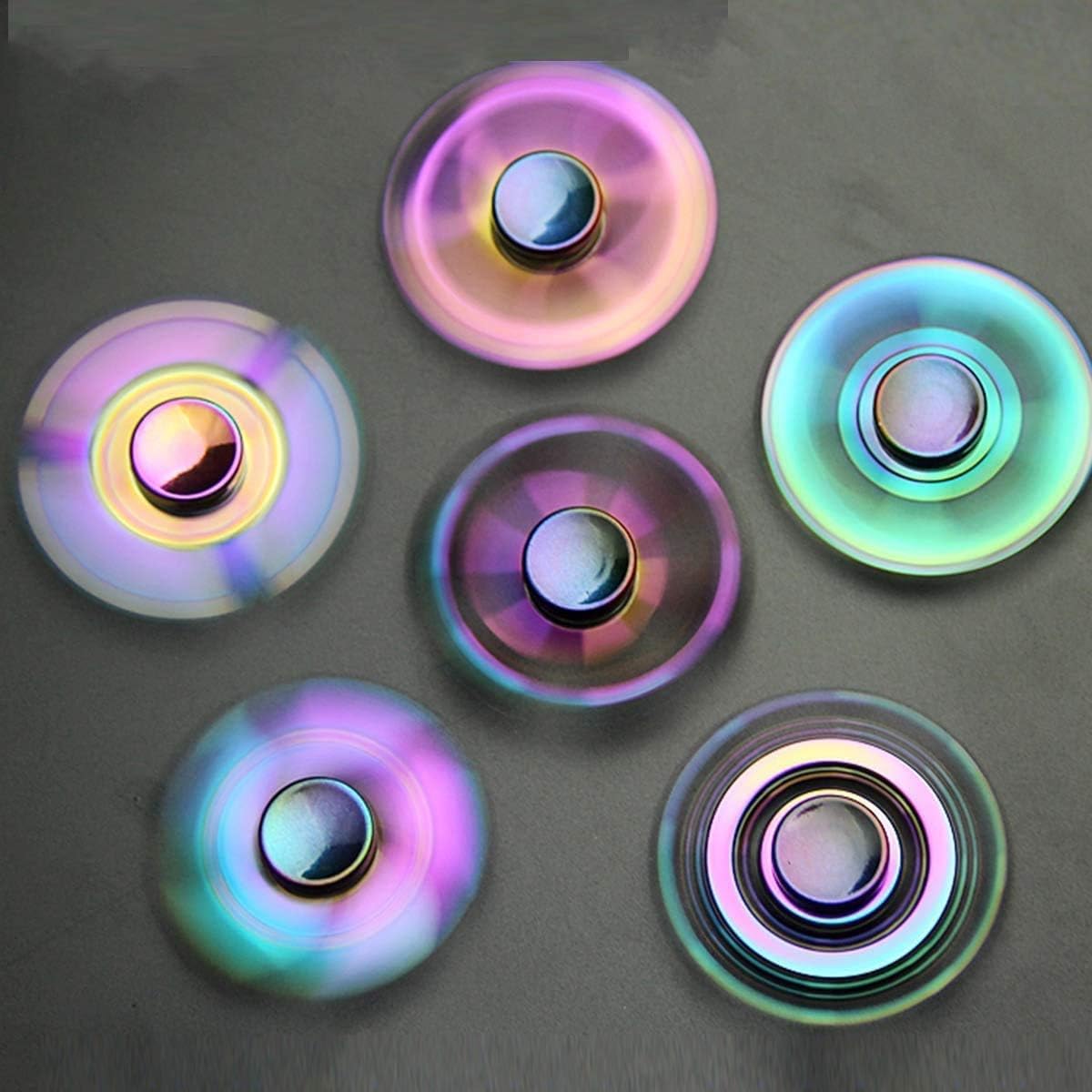 5 Pack Metal Fidget Spinners Pack Stress Relief Toys for Kids Adults, Rainbow Finger Hand Spinner Bulk Set Sensory Desk Toy, Cool Gadget Novelty Birthday Gifts Halloween Party Favor