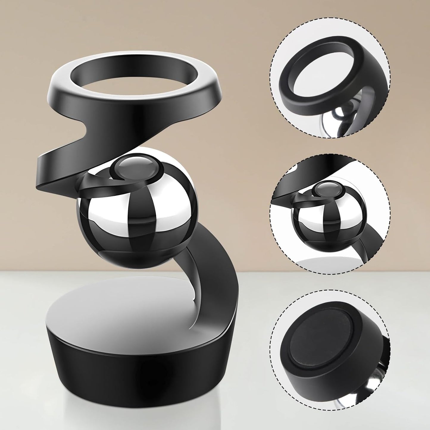 Gravity Defying Kinetic Desk Toy, Desktop Suspended Gyroscope, Executive Desk Toy Levitating Spinning Metal, Rotating Spinner with Floating Ball for Desktop Decor (Black)