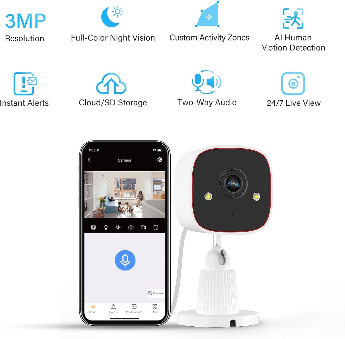Jennov Outdoor/Indoor Security Cameras 5Ghz/2.4Ghz, 2K HD WiFi/Color Night Vision/Motion Detection /2-Way Audio/IP66 Waterproof Pet Dog Cat Baby Monitor Camera for Home Security