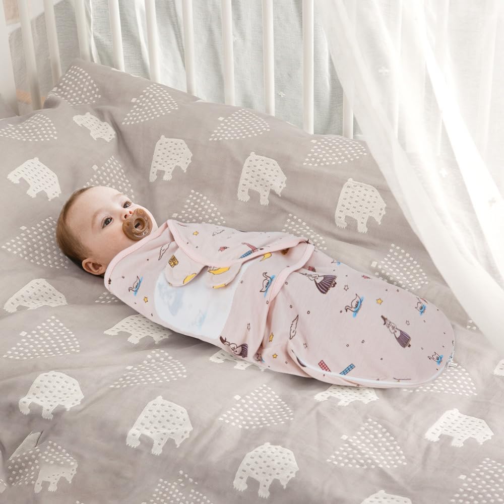 HOUSBAY 100% Cotton Baby Swaddle Sleep Sacks for Newborn Swaddling Blankets Adjustable 2-Way Zipper 1 Pack（Medium/Large | 3-6 Months）