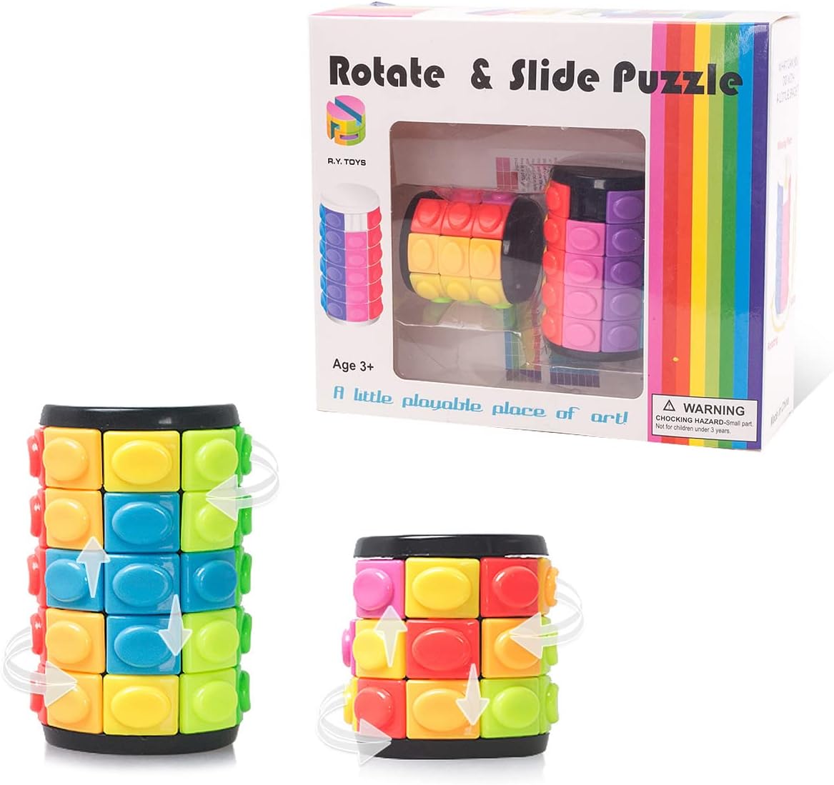 R.Y.TOYS Rotate and Slide Puzzle-Design Patent,Fidget Toys(Restore Order/Create Patterns) 8 Colors,3 and 5 Layers-Detach Piece for Quick Play,Brain Teaser,Sensory Toys Gifts,Easter Basket Stuffers