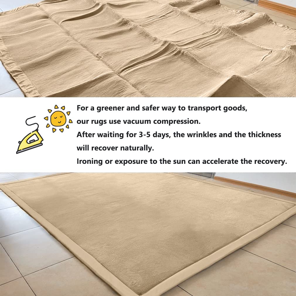 Loartee Coral Velvet Crawling Rug (6'8"x9'8", Brown) for Toddler Children Play Area Rugs Yoga Mat Exercise Pads Carpet