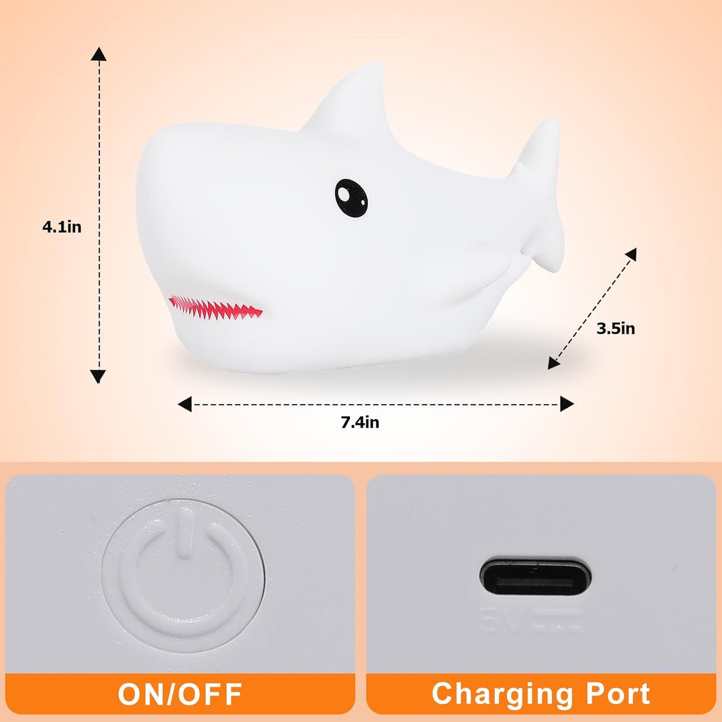 ZKLiLi Shark Night Light, Cute Silicon Night Light for Kids, Nightlight with Remote，Portable Recharge Nightlight for Kid Room,Funny Gifts Stuff for Boys Girls Baby