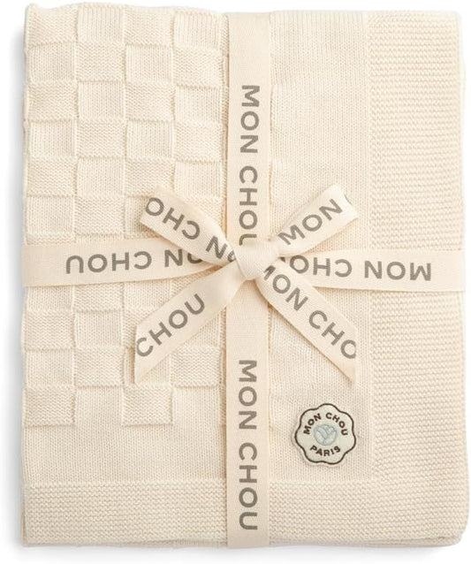 MON CHOU Premium Knit Baby Blanket - Luxuriously Soft Pima Cotton Throw for Crib, Nursery, or Stroller - Lightweight, Breathable Organic Cotton Baby Blanket - 30” x 37”