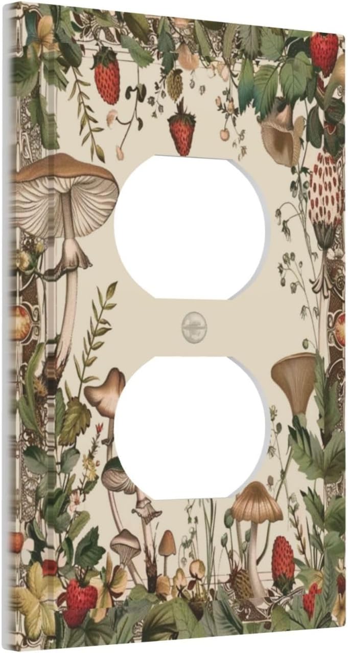 Decorative Outlet Covers Rustic Mushroom Garden Red Strawberry 1 Gang Duplex Light Switch Cover Plate Wall Plates for Electrical Outlets Switchplate Faceplate for Bedroom Home Decor