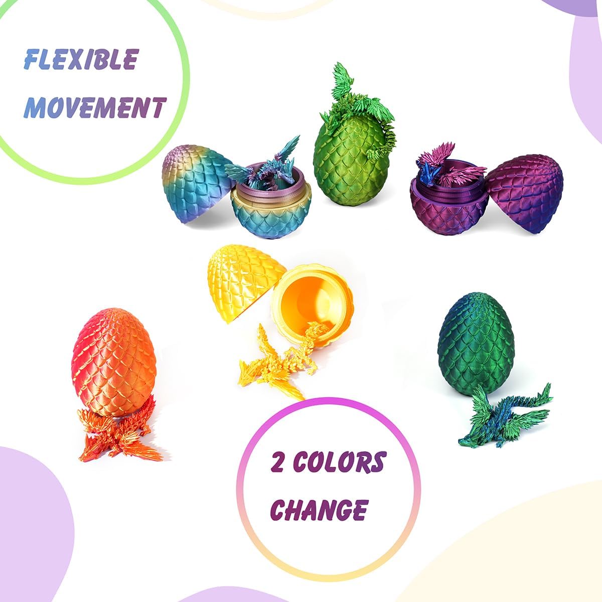 7" 3D Printed Dragon with Wings in Egg, Easter Basket Stuffers, Crystal Dragon Surprise in Eggs, Articulated Dragon, Dragon Fidget Toy, Home Office Decor Executive Desk Toy (Laser Blue)