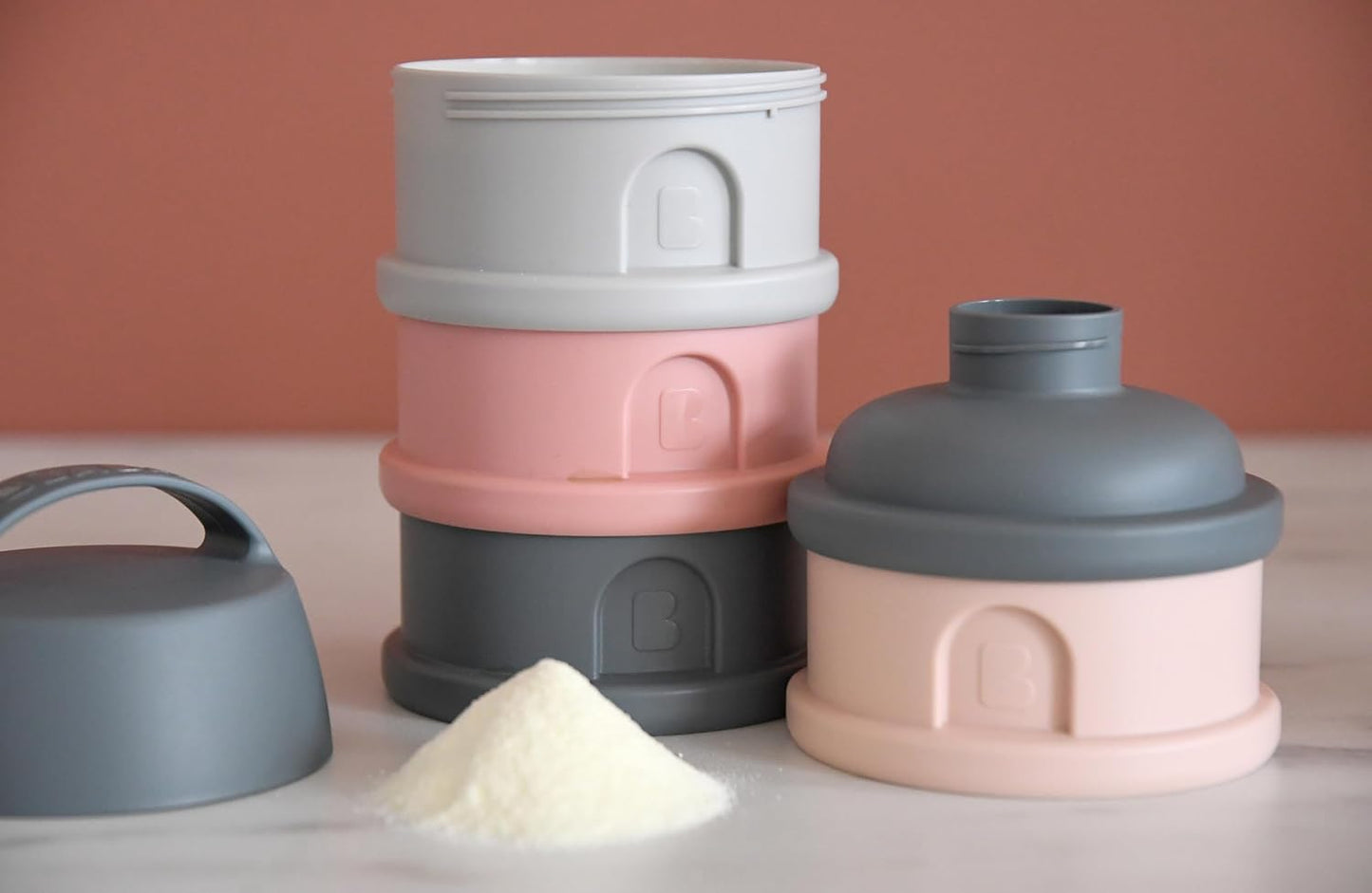 BEABA Formula and Snack Container, Baby Formula Dispenser, Toddler Baby Snack Storage Container, Holds up to 11 Doses of Milk Powder Per Compartment, Made in France, Rose