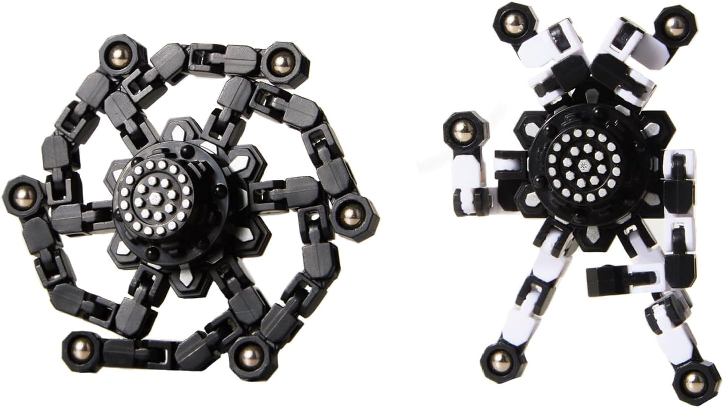 Transformable Fidget Spinners for Kids and Adults Stress Relief Sensory Toys for Boys and Girls Fingertip Gyros for ADHD Autism for Kids (Fidget Toys 4pc- Black)