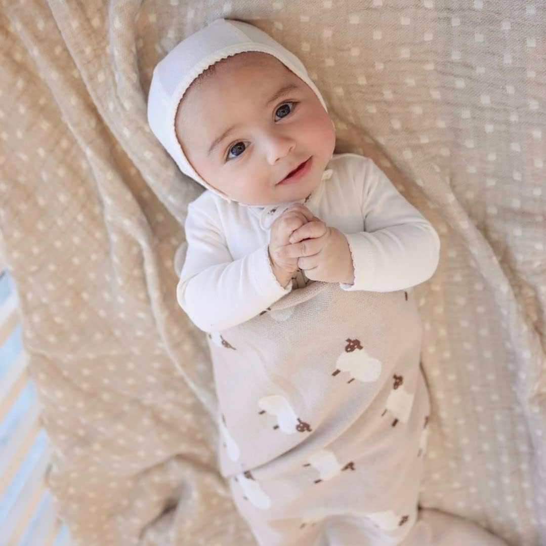 Knit Baby Swaddle Blanket - 100% Cotton Soft Cozy Lightweight Unisex Receiving Swaddling Crib Stroller Quilt Blanket for Shower Gift Registry for Newborns Infants & Toddlers (Sheep - Grey)