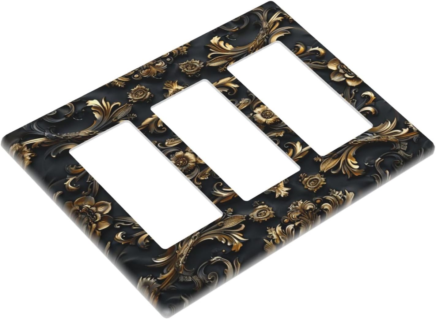 Decorative Outlet Covers Rococo Vintage Black Golden Leaf Morris Vine 3 Gang Wall Plate Triple Rocker Light Switch Cover Plate Jumbo Electrical GFCI Faceplate for Bedroom Home Decor