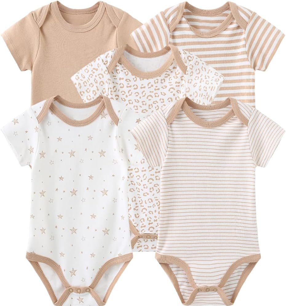 Kiddiezoom Baby Bodysuit Newborn Short Sleeve baby One-Piece Cotton 5-Pack baby clothes