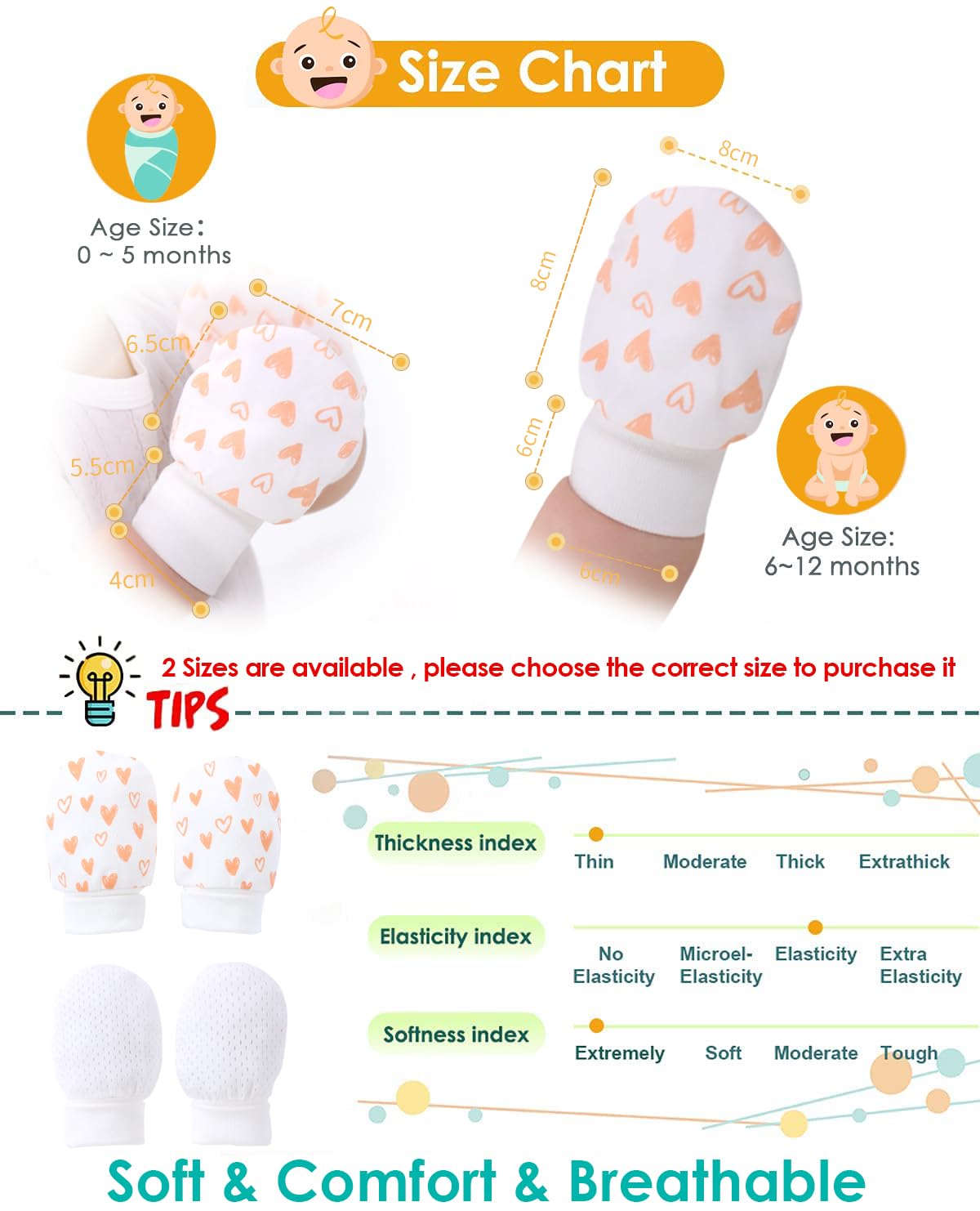 Baby Mittens Anti Scratch Baby Girl Mittens No Scratch Mittens Baby Girls Hands Gloves for 6-12 Months Babies Girls (6 Pairs)