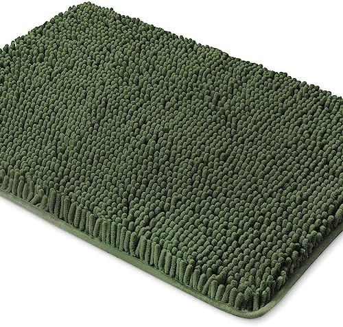 Yeaban Chenille Olive Green Bathroom Rug 26"x44", Non-Slip Rubber Backing by Yeaban