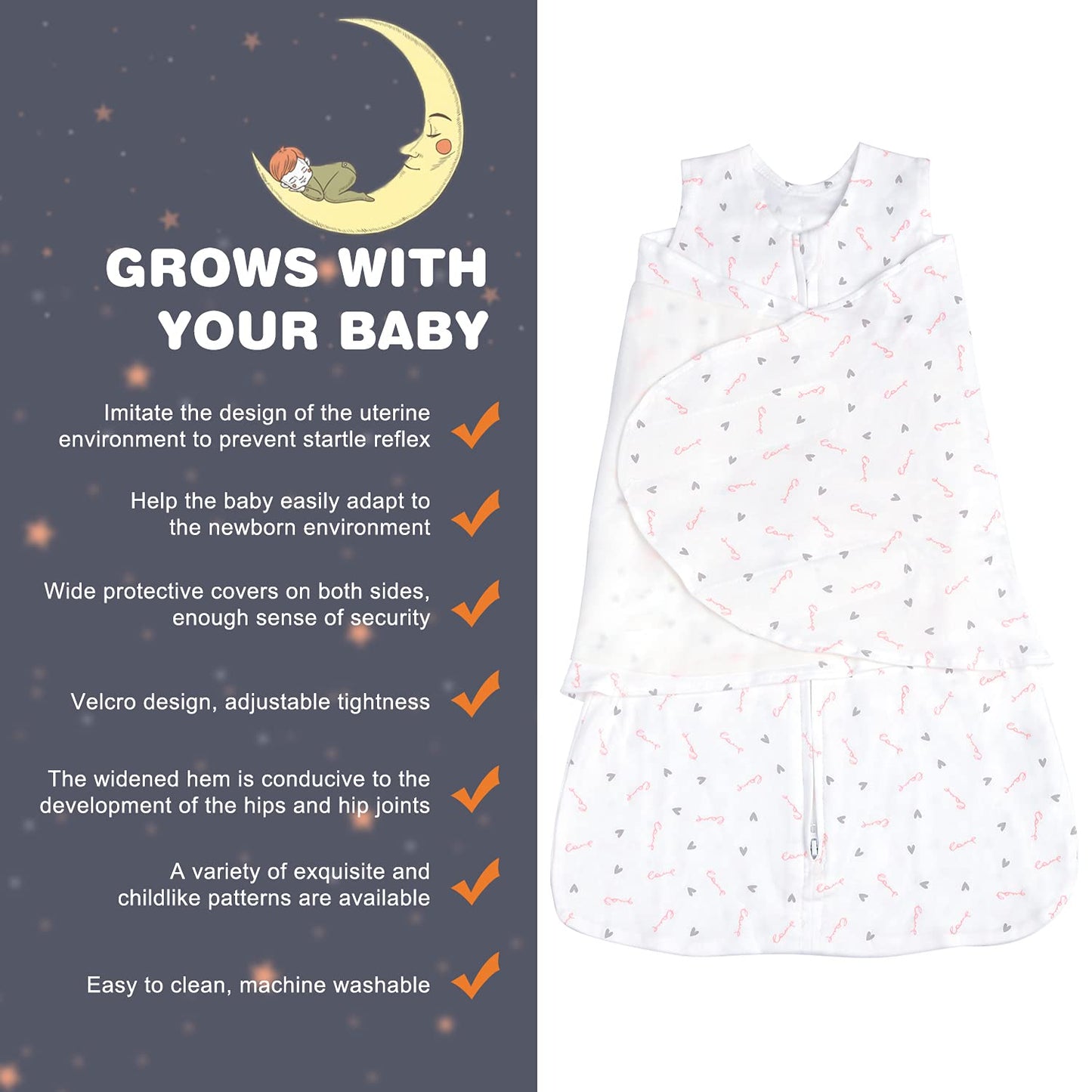 Swaddle-Blanket Baby Girl & Boy Swaddles Newborn Infant Transition 100% Cotton Wrap Blankets, 3-Way Adjustable Wearable Blanket, TOG 1.0 (Love, 3-6 Month)