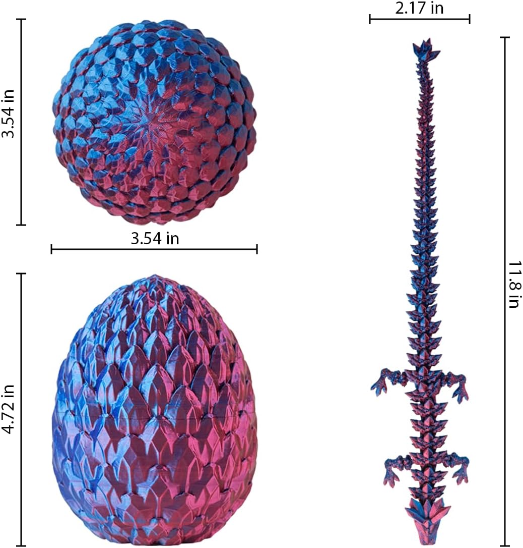 3D Printed Dragon in Egg, Beautiful Flexible Crystal Dragon, Gifts for Adults and Kids (Laser Purple)