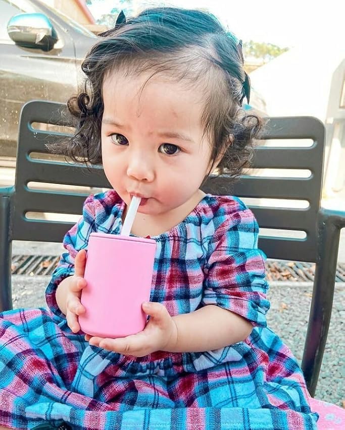 Avanchy Silicone Training Sippy Cup with Straw Lid – Tiny Cup for Babies 6+ Months to Toddlers 1 Year Old – 5 oz Infant Water Cup for Baby Led Weaning, Magenta