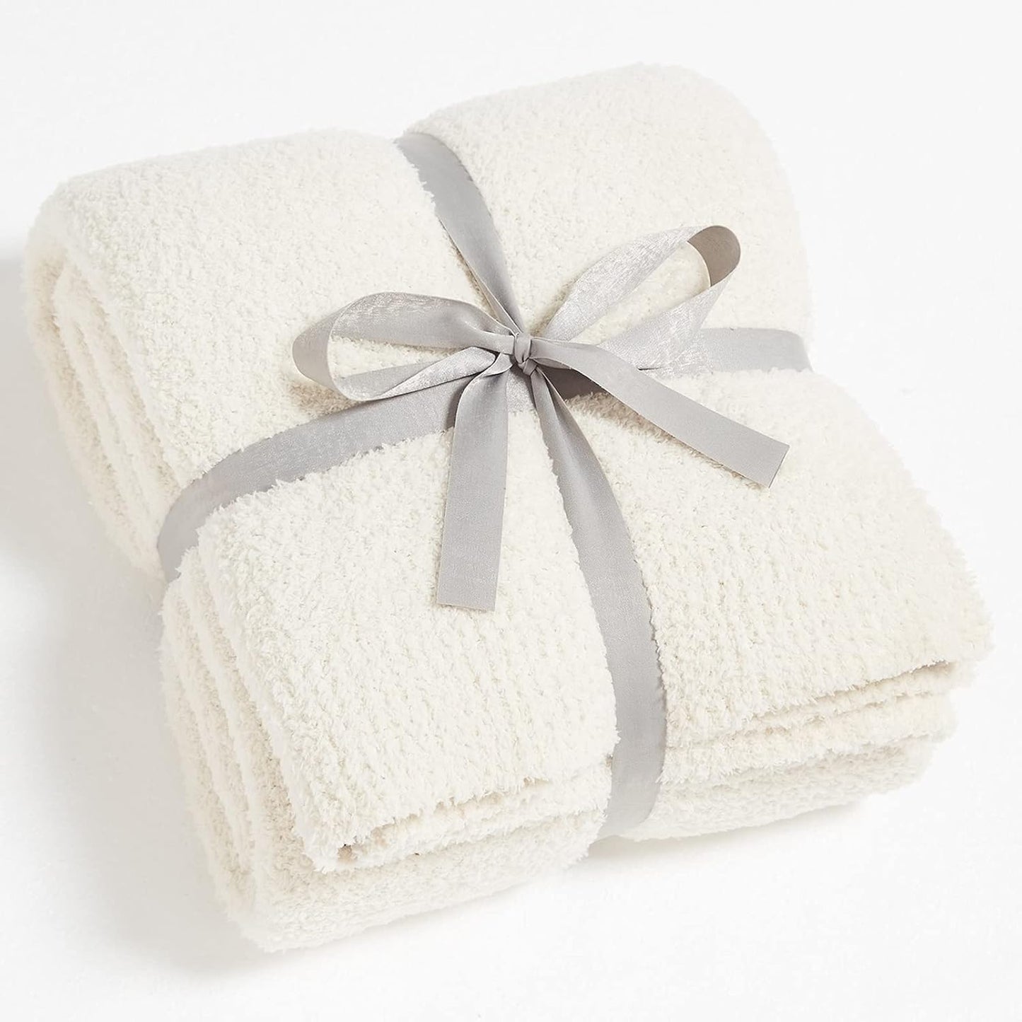 CYMULA Knit Throw Blanket for Couch Cream White - Super Soft Lightweight Plush Fuzzy Fluffy Cozy Blankets and Throws for Sofa Bed, 50 x 60 inches