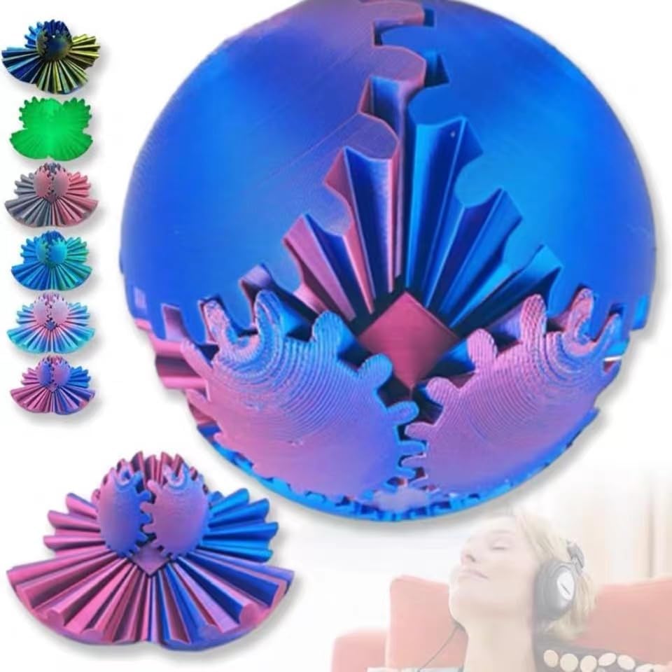 Gear Ball Fidget Toy, Gear Sphere Puzzle, 3D Printed Gear Ball Fidget, Gear Sphere Cube for Stress and Anxiety Relaxing
