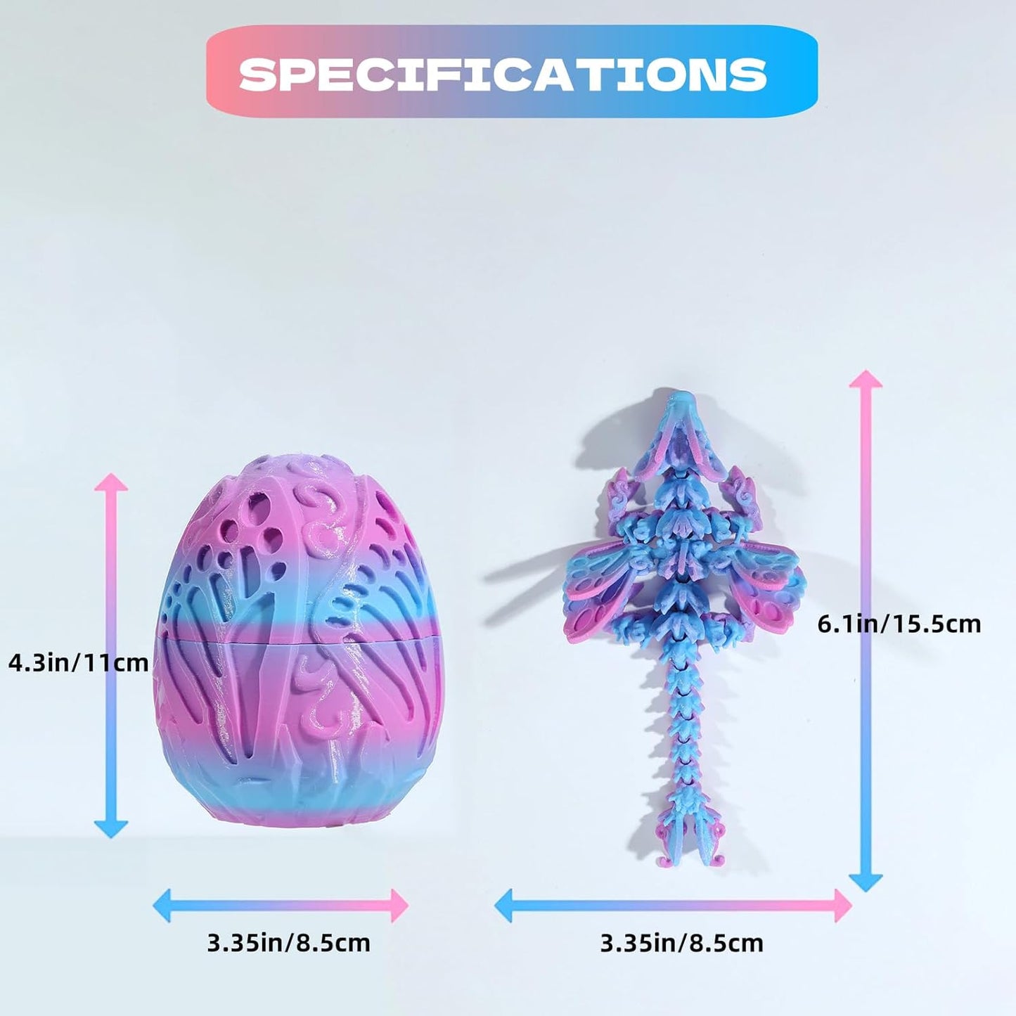 3D Printed Dragon Egg with Dragon Inside, Fully Articulated Butterfly Dragon in Egg, Dragon Fidget Toy, Home/Office/Desktop Décor, Easter Basket Stuffers, Gift for her (Sunset)