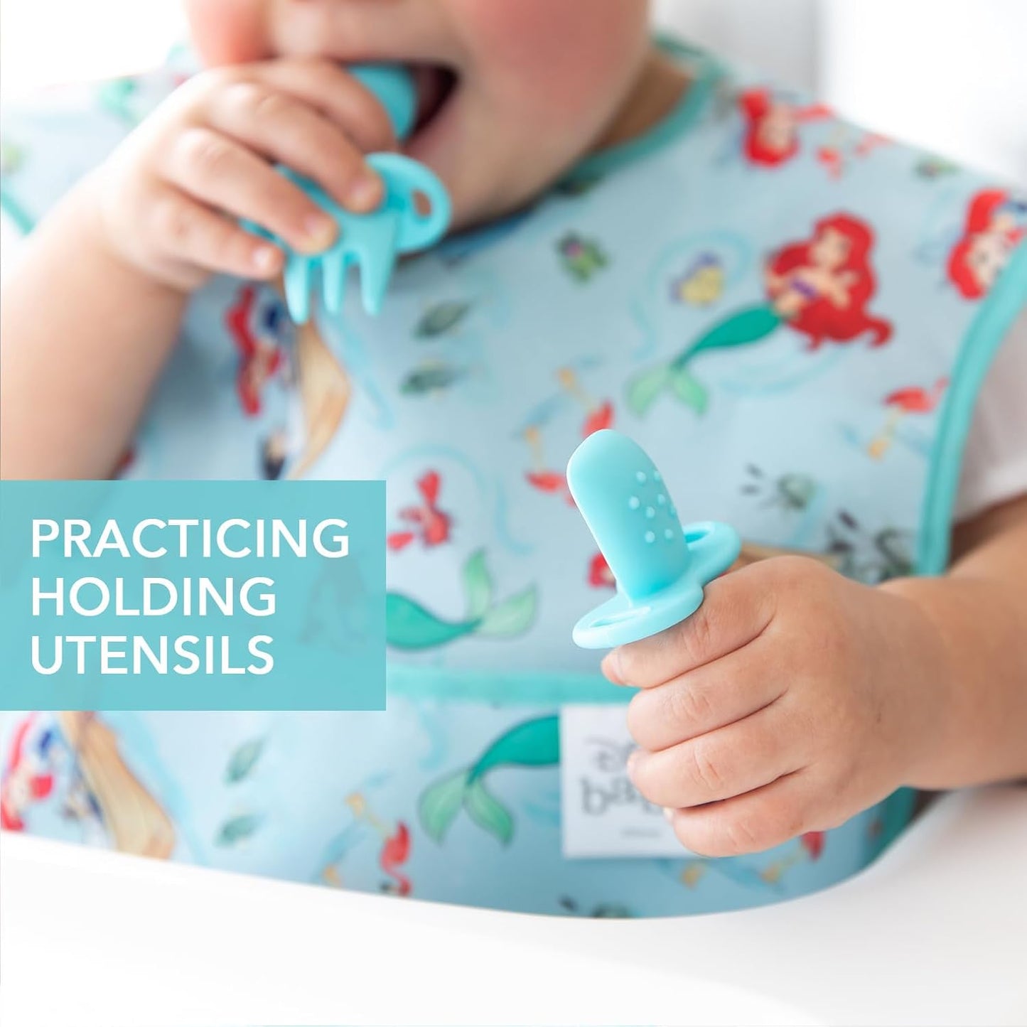 Bumkins Baby Utensils Set, Chewtensils Silicone Spoons for Dipping, Self-Feeding, Baby Led Weaning, Trainer Learning First Stage Eating, Soft Practice Fork and Spoon, Babies 6 Months, Blue