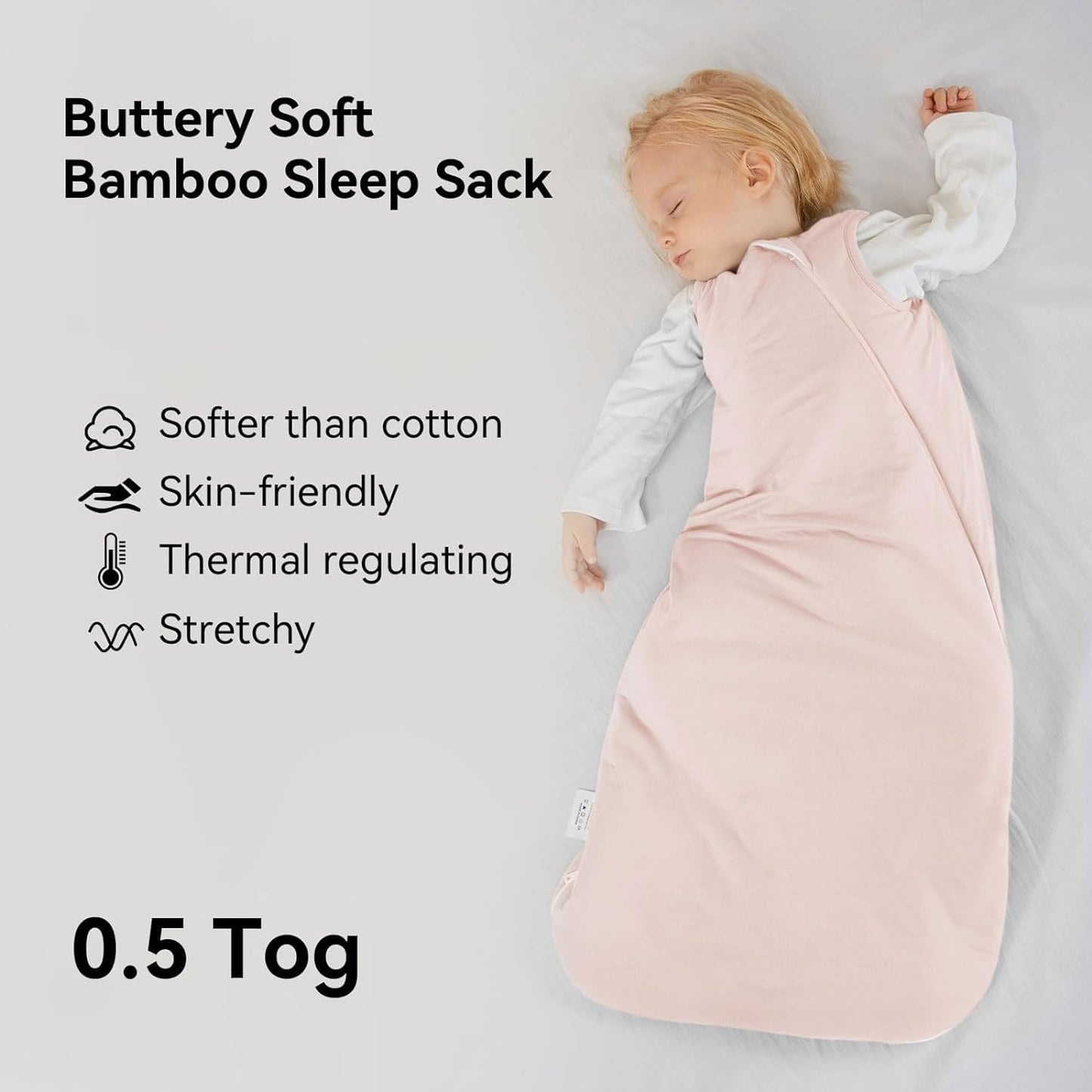 BubblePanda Rayon Made from Bamboo Sleep Sack 6-12 Months 0.5 Tog Soft Lightweight Toddler Sleep Sack for Babies 2-Way Zipper Wearable Blanket Baby 6 Months